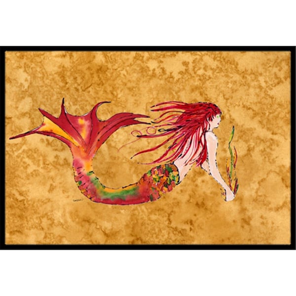 Carolines Treasures Ginger Red Headed Mermaid On Gold Indoor and Outdoor Mat- 18 x 27 in. 8727MAT - main